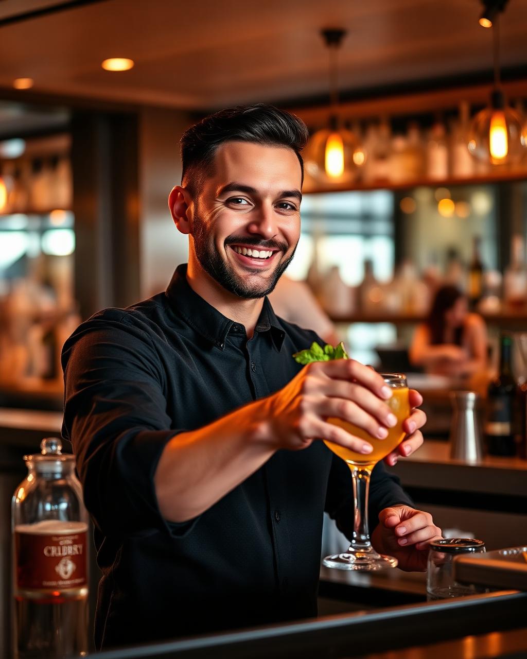Bartender profissional preparando um coquetel